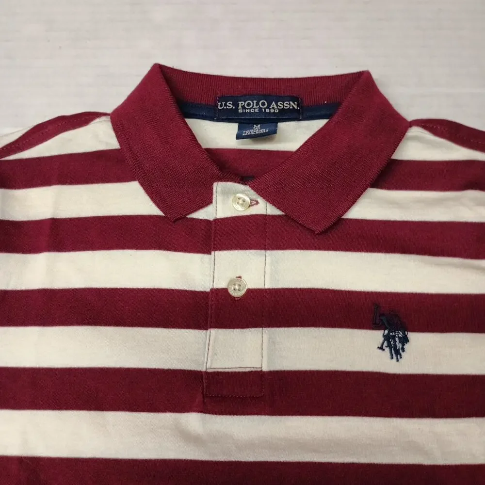 U.S. Polo‎ Assn. Boys Striped Jersey Polo Shirt M (8) Maroon Fall 100% Cotton